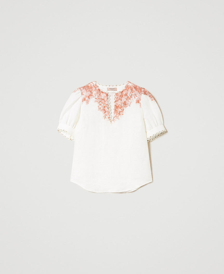 Linen blouse with floral print