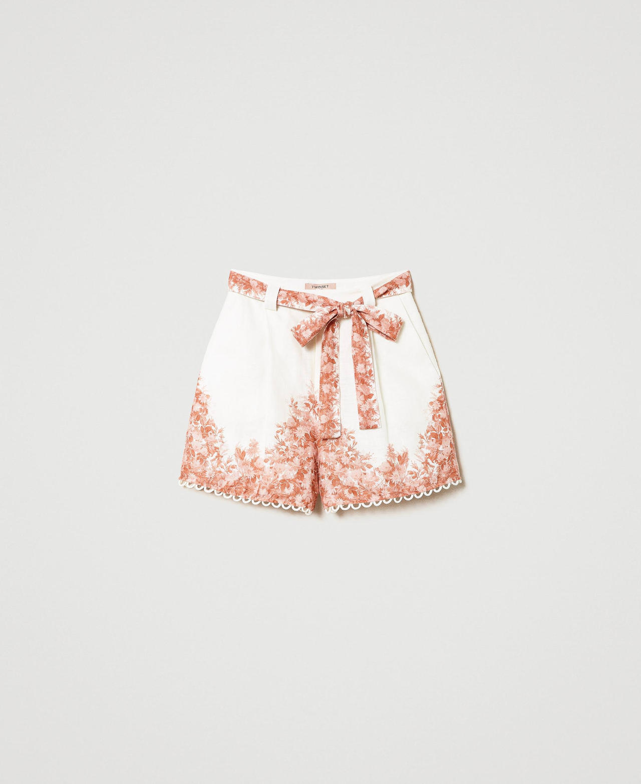 Pantalones cortos de lino con estampado de flores Estampado Toile De Jouy Nieve / Papaya Mujer 241TT2403-0S
