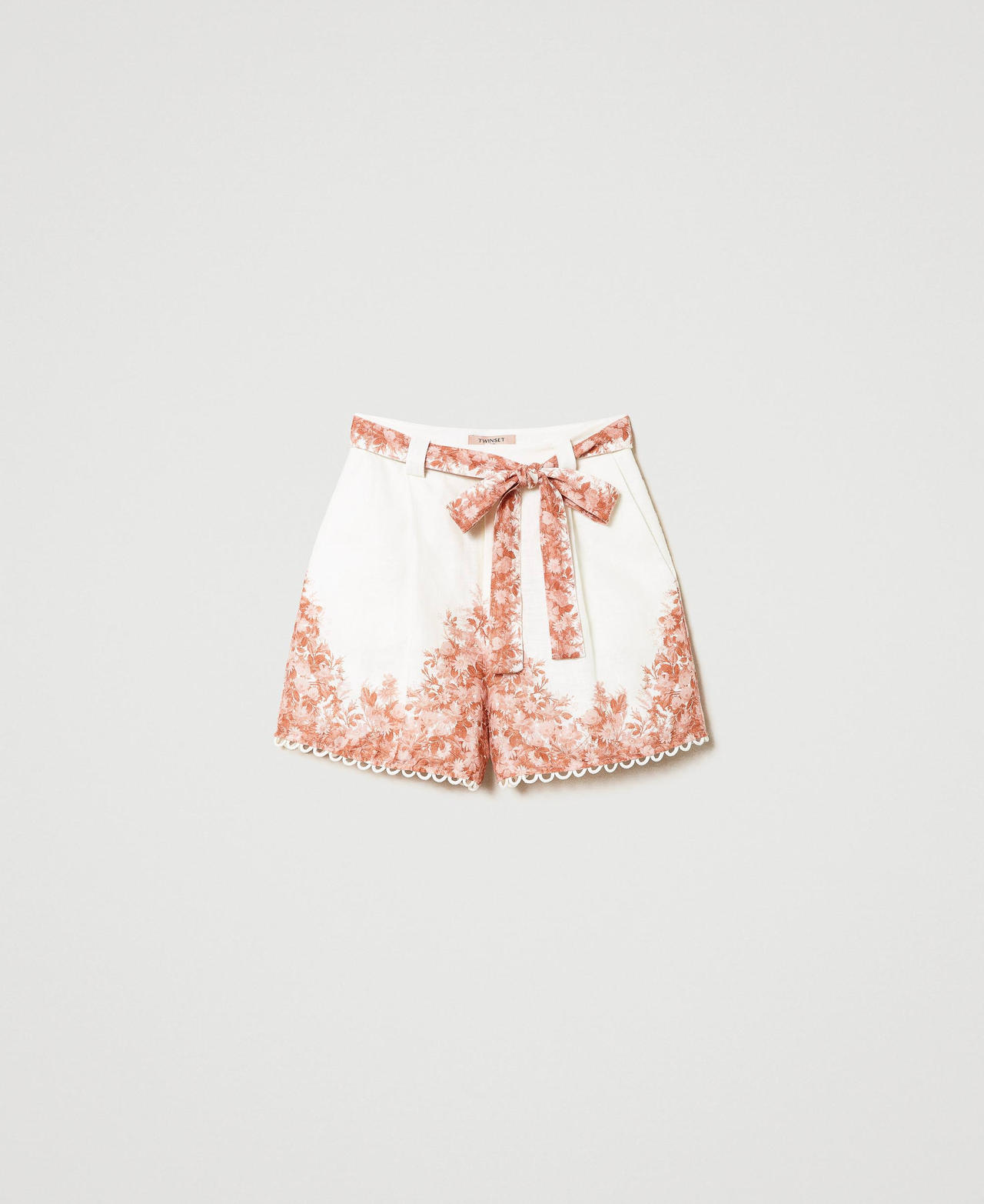 Linen shorts with floral print Toile De Jouy Snow / Papaya Print Woman 241TT2403_11683_0S