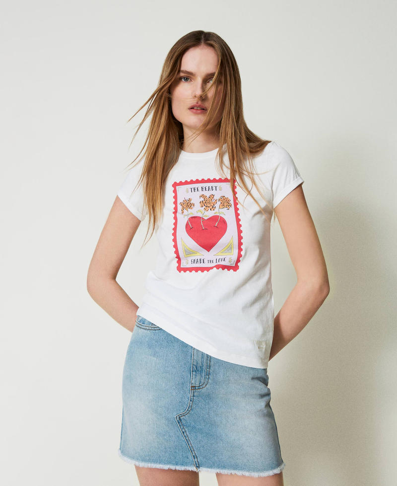 Узкая футболка Giglio Tigrato x Twinset Принт Красное Сердце женщина 241TT2411-01