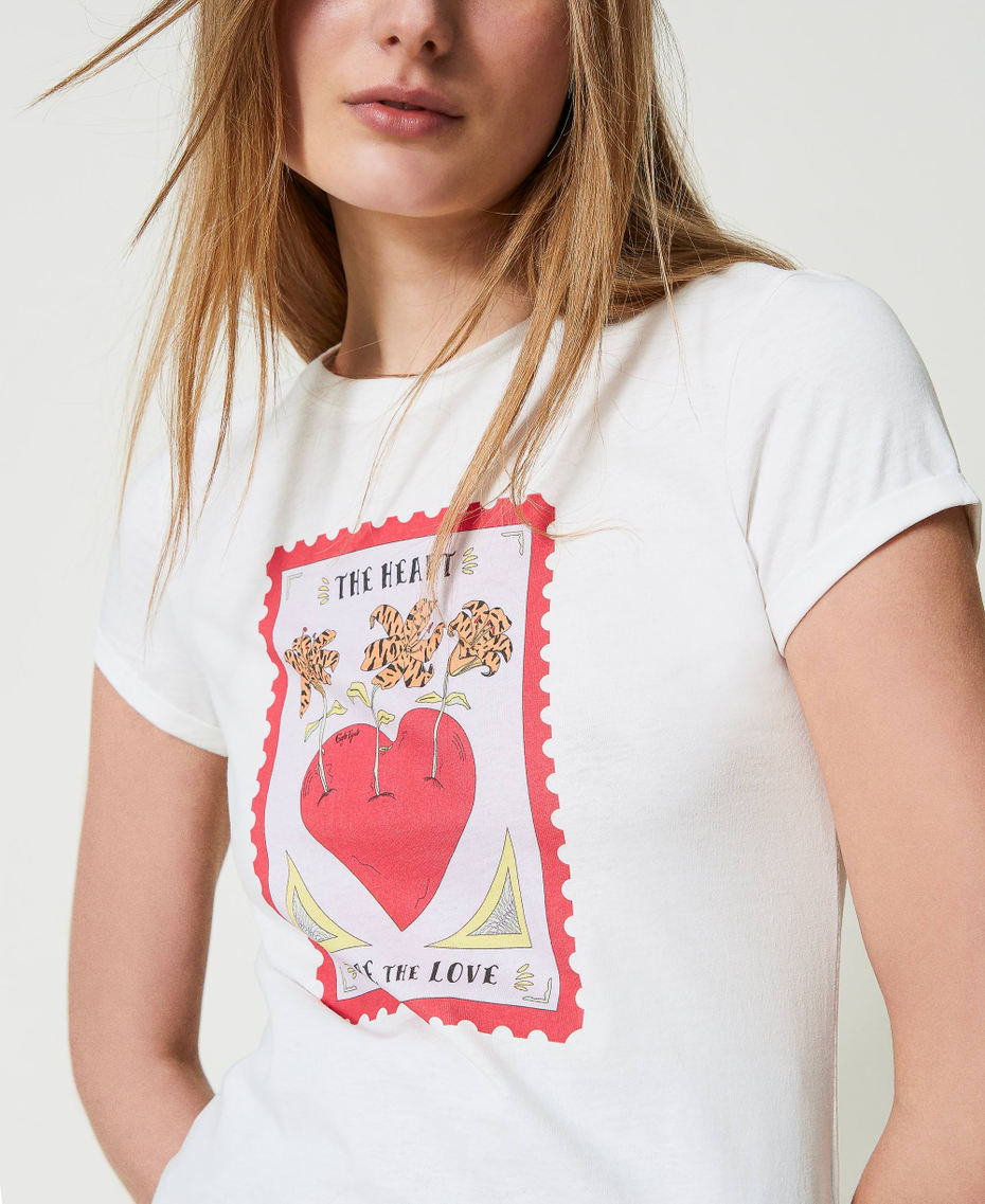 T-shirt slim Giglio Tigrato x Twinset Stampa Red Heart Donna 241TT2411-04