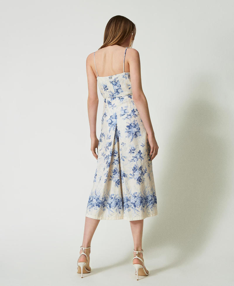 Linen blend jumpsuit with floral print Ivory Toile de Jouy / Blue Calcedonie Print Woman 241TT2420-04