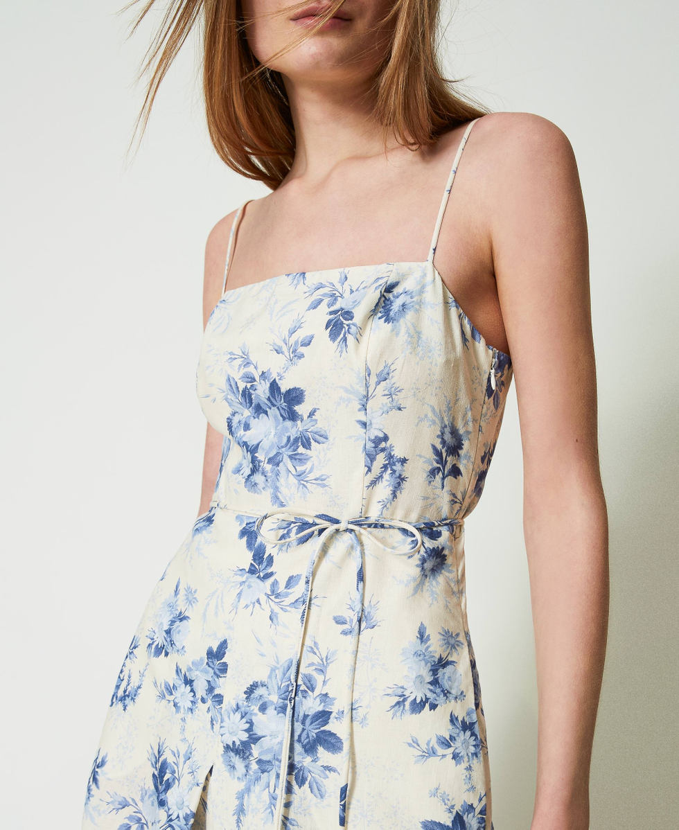 Linen blend jumpsuit with floral print Woman, Patterned
