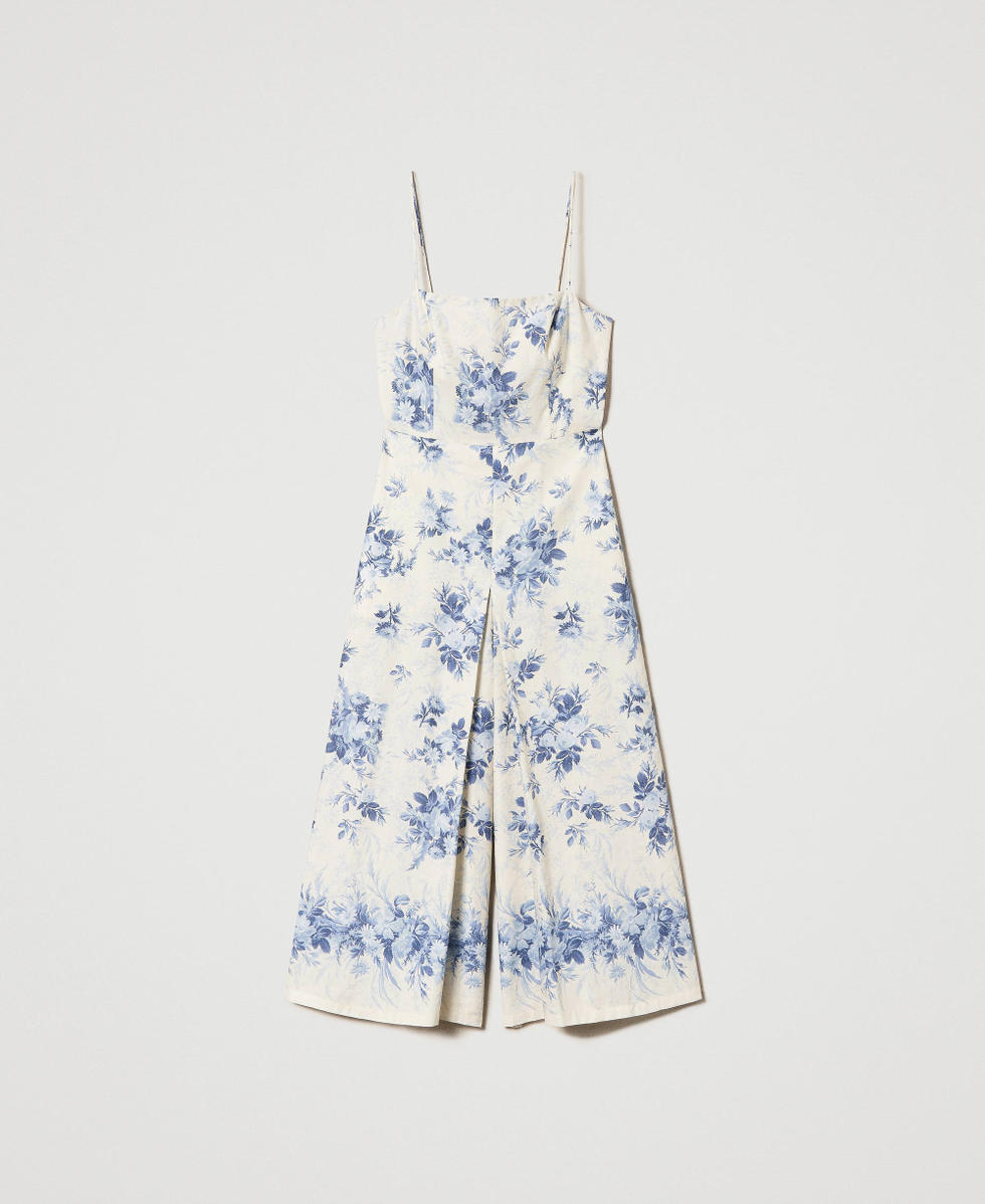 Combinaison en lin m&eacute;lang&eacute; avec imprim&eacute; floral Imprim&eacute; Toile De Jouy Ivoire/Bleu Calc&eacute;doine Femme 241TT2420_11679_S0