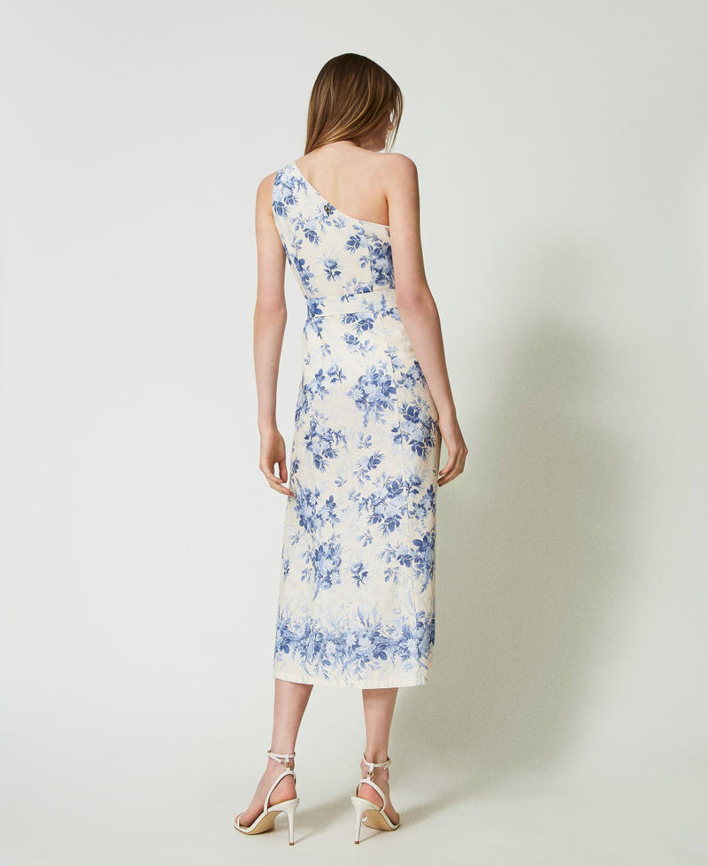 Midi one-shoulder dress with floral print Ivory Toile de Jouy / Blue Calcedonie Print Woman 241TT2422-04