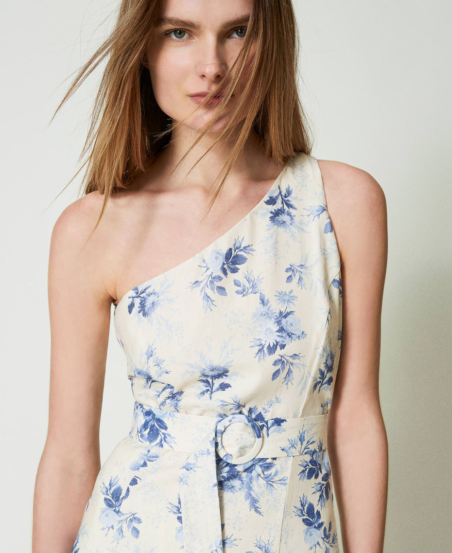 Midi one-shoulder dress with floral print
