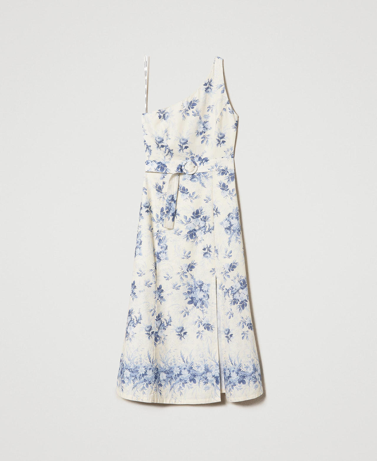 Midi one-shoulder dress with floral print