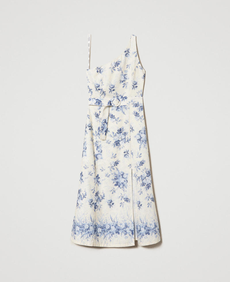 Midi one-shoulder dress with floral print