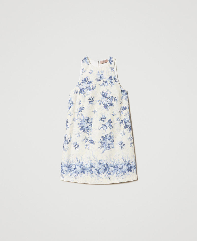 Short linen blend dress with floral print