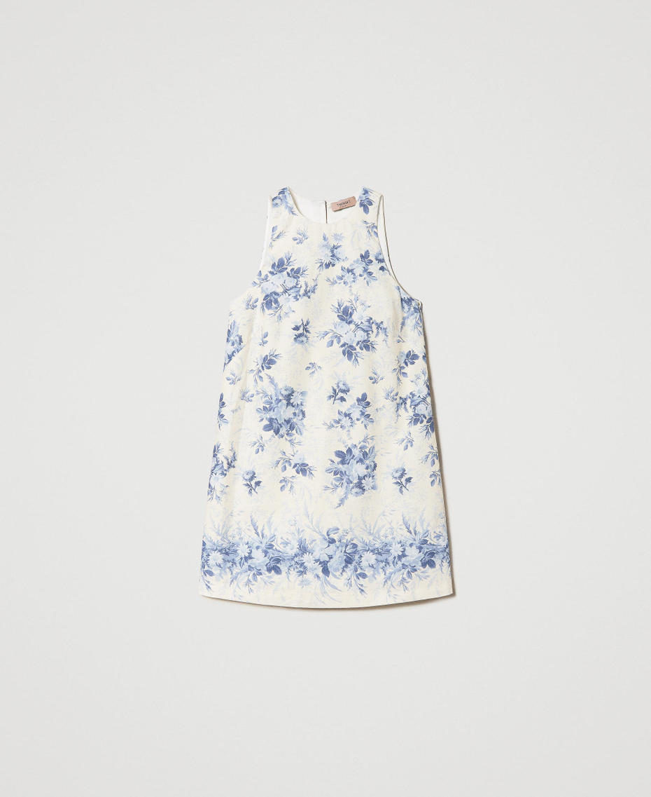 Short linen blend dress with floral print