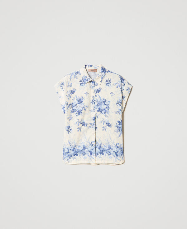 Camicia in misto lino con stampa a fiori