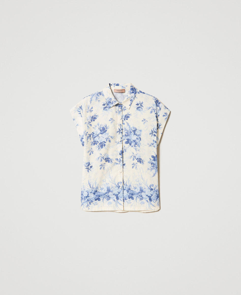 Chemise en lin m&eacute;lang&eacute; avec imprim&eacute; floral