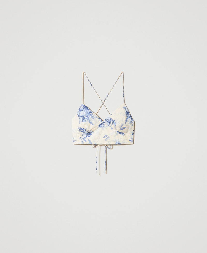 Linen blend top with floral print Ivory Toile de Jouy / Blue Calcedonie Print Woman 241TT2427-0S