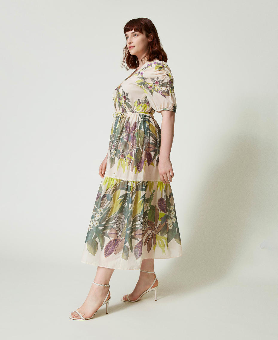 Long muslin dress with print Jungle Print Lime Flounces Woman 241TT2441-01