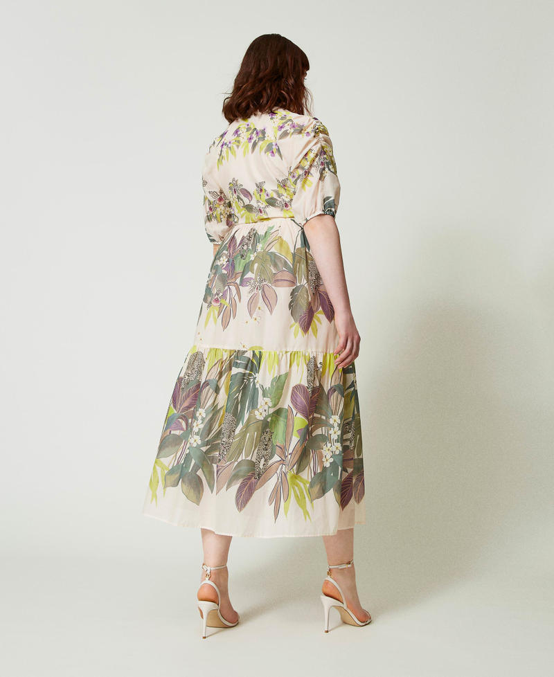Long muslin dress with print Jungle Print Lime Flounces Woman 241TT2441-03