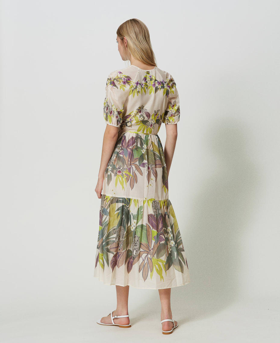 Long muslin dress with print Jungle Print Lime Flounces Woman 241TT2441-07