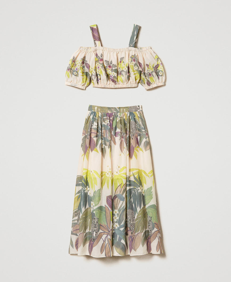 Muslin top and calf-length skirt with print Woman, Patterned Muslin top and calf-length skirt with print Woman, Patterned