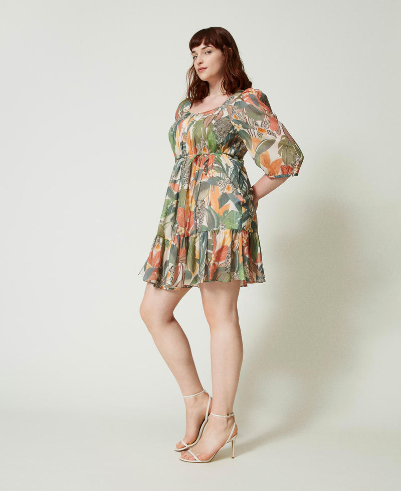 Short muslin dress with print Papaya Jungle All Over Print Woman 241TT2452-01