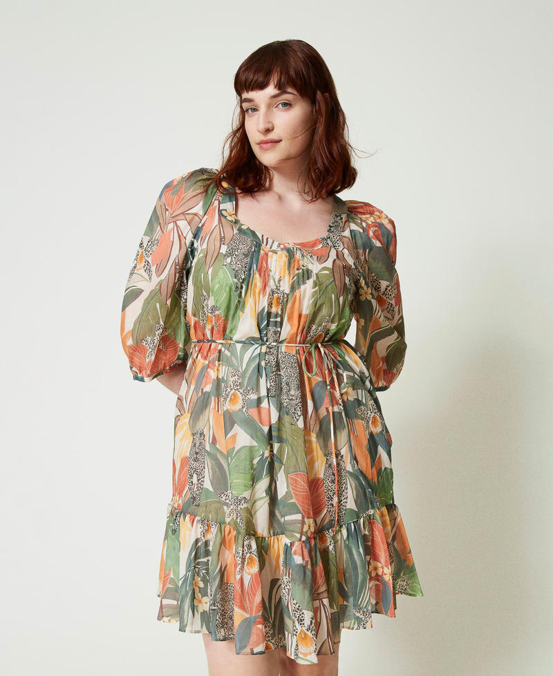 Short muslin dress with print Papaya Jungle All Over Print Woman 241TT2452-02