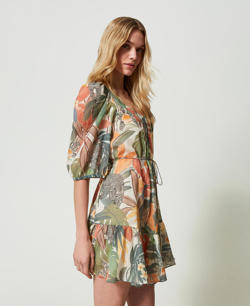 Kurzes Kleid aus Musselin mit Print Print Jungle Allover Papaya Frau 241TT2452-02