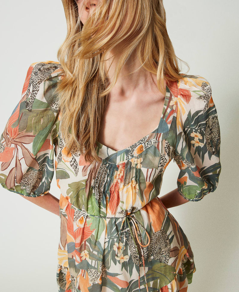 Kurzes Kleid aus Musselin mit Print Print Jungle Allover Papaya Frau 241TT2452-04