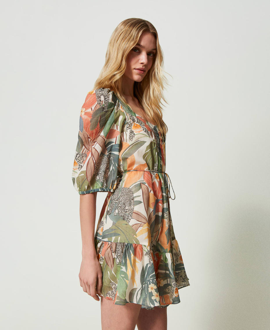 Kurzes Kleid aus Musselin mit Print Print Jungle Allover Papaya Frau 241TT2452-06
