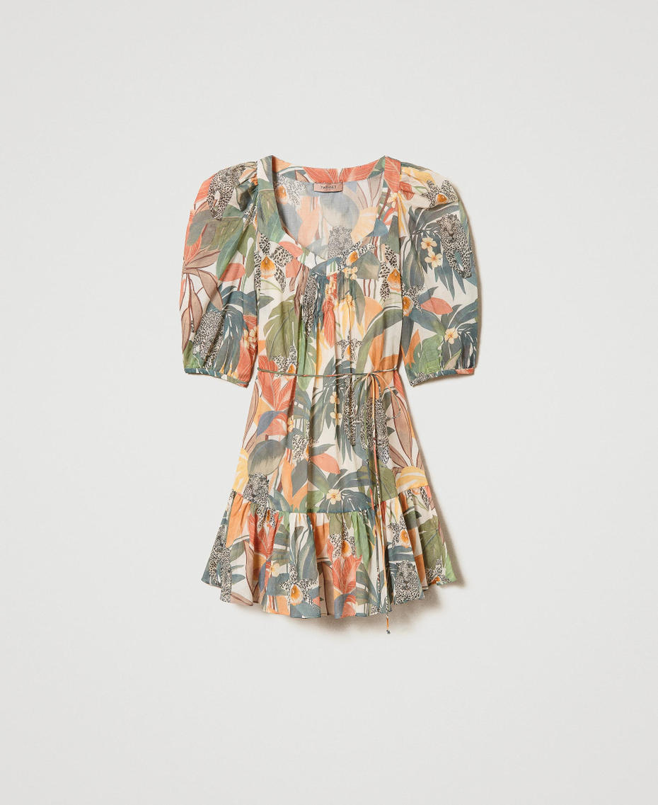 Short muslin dress with print Papaya Jungle All Over Print Woman 241TT2452-0S