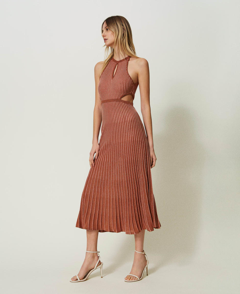 Long pleated lurex knit dress