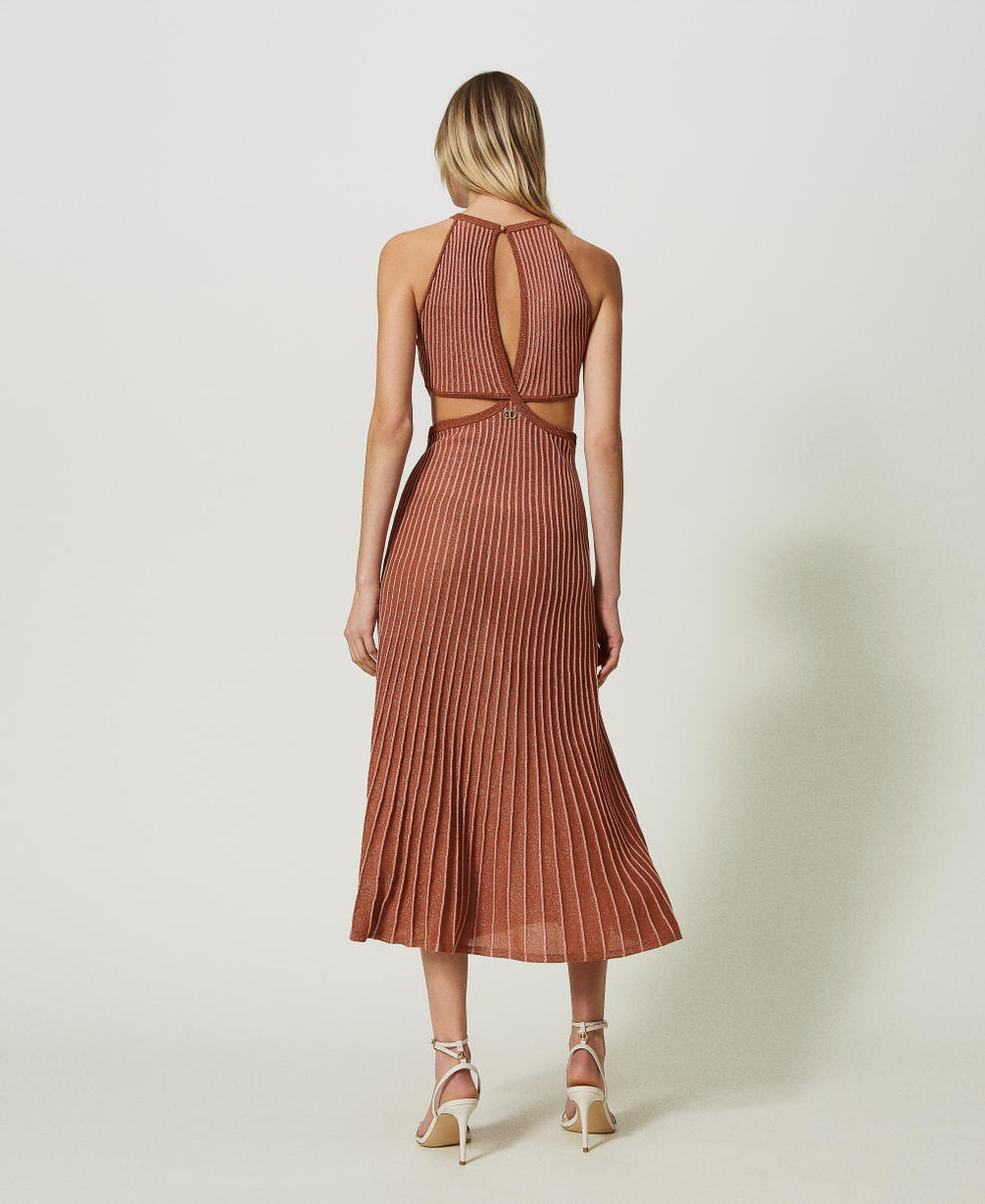 Long pleated lurex knit dress