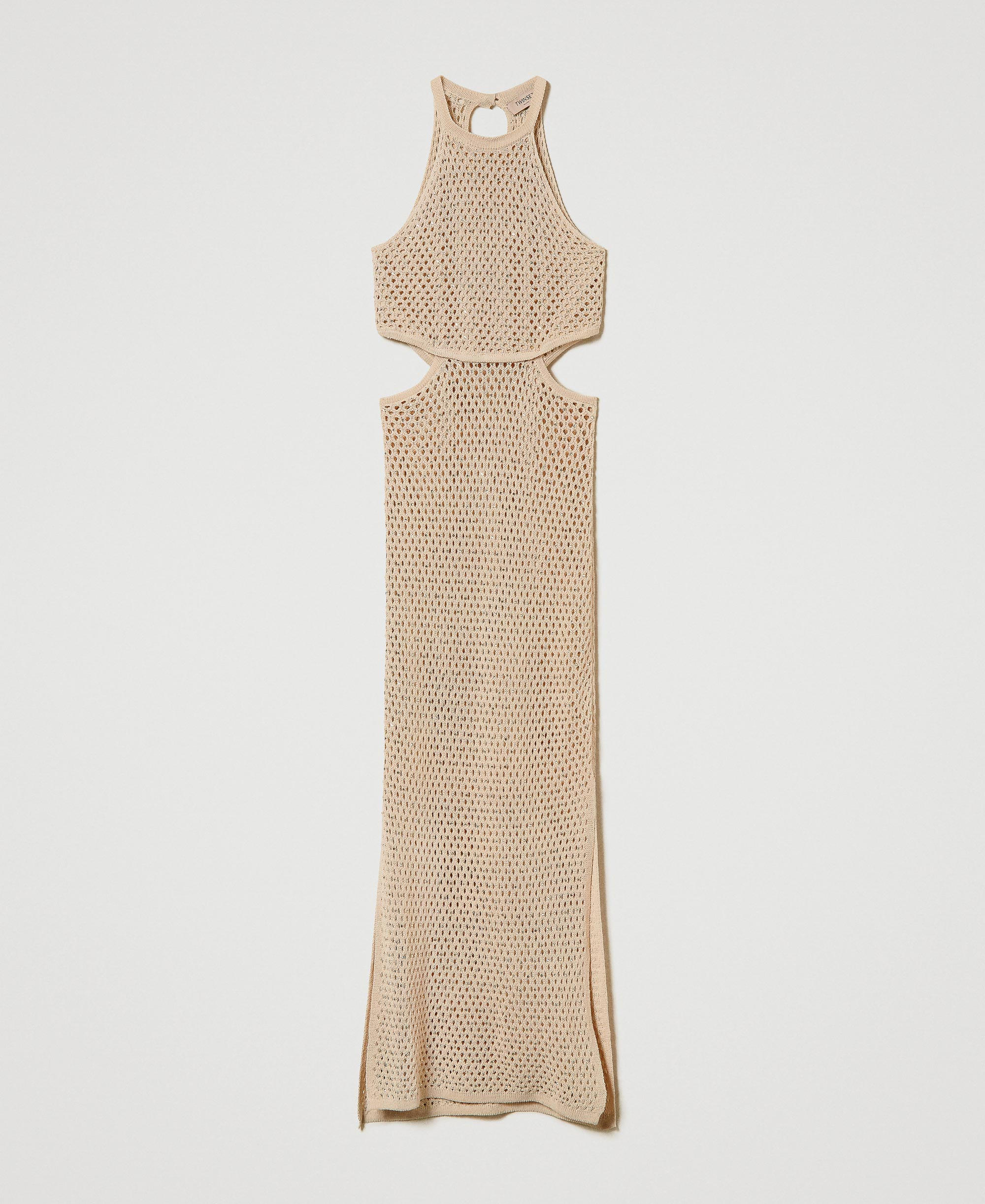 Long linen blend mesh dress