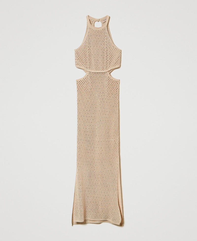 Long linen blend mesh dress Pale "Ginger Root” Beige Woman 241TT3080-01