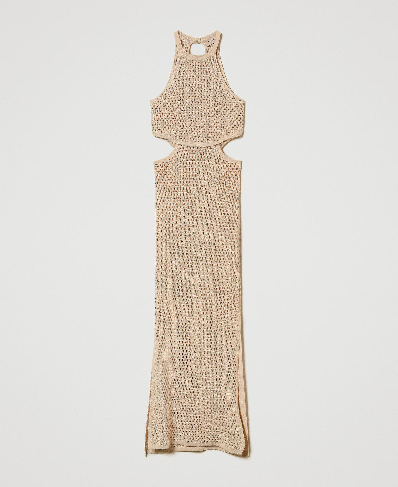 Robe longue en lin mélangé point filet