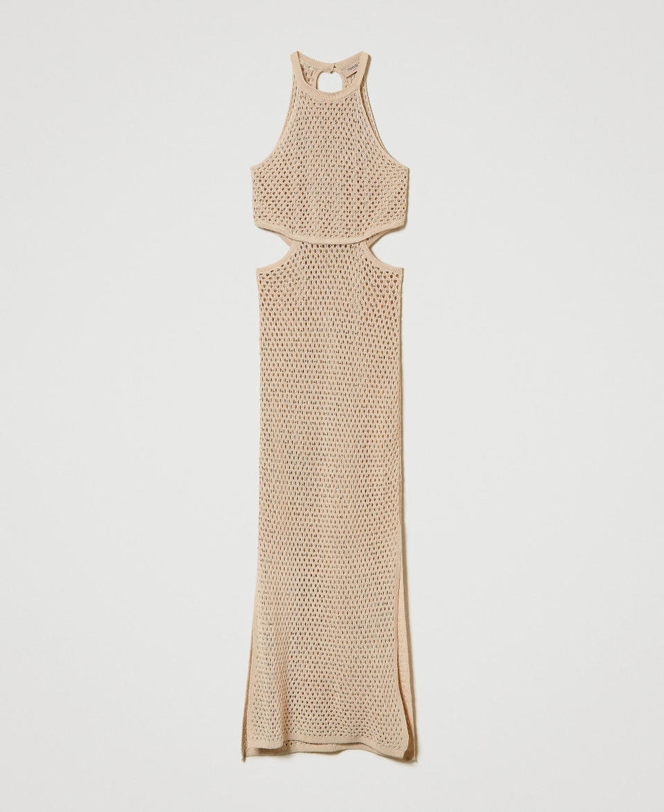 Abito lungo in misto lino a rete Beige "Ginger Root" Chiaro Donna 241TT3080_11640_0S