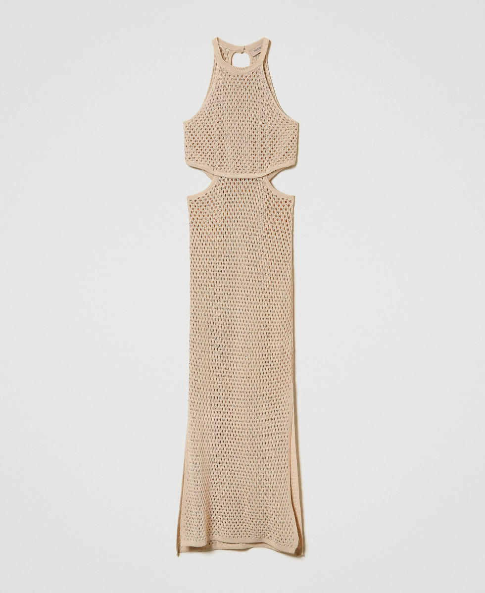 Long linen blend mesh dress