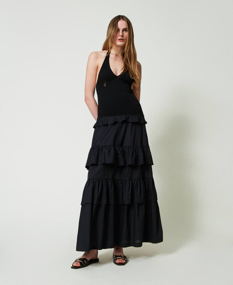 Maxikleid aus Gestrick und Musselin
