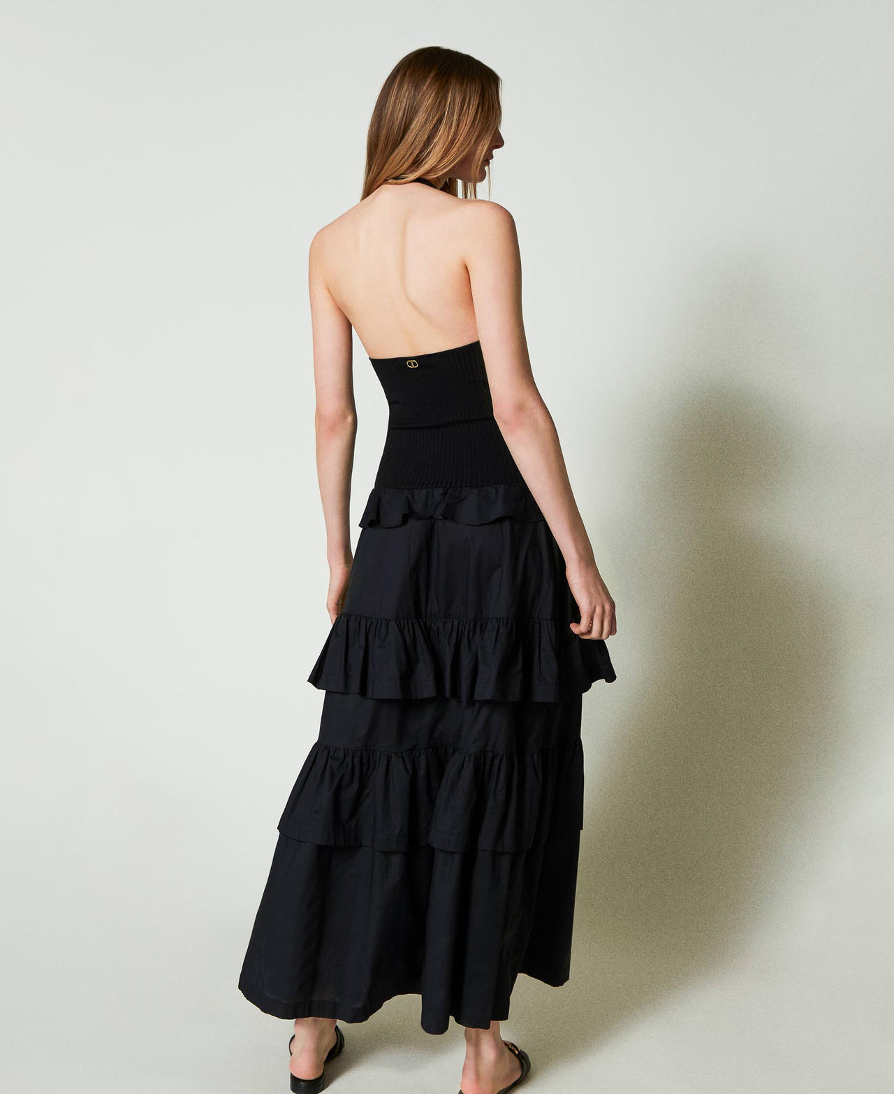 Long knit and muslin dress