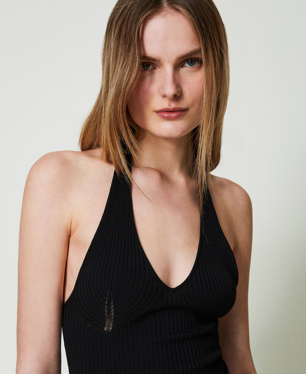 Long knit and muslin dress