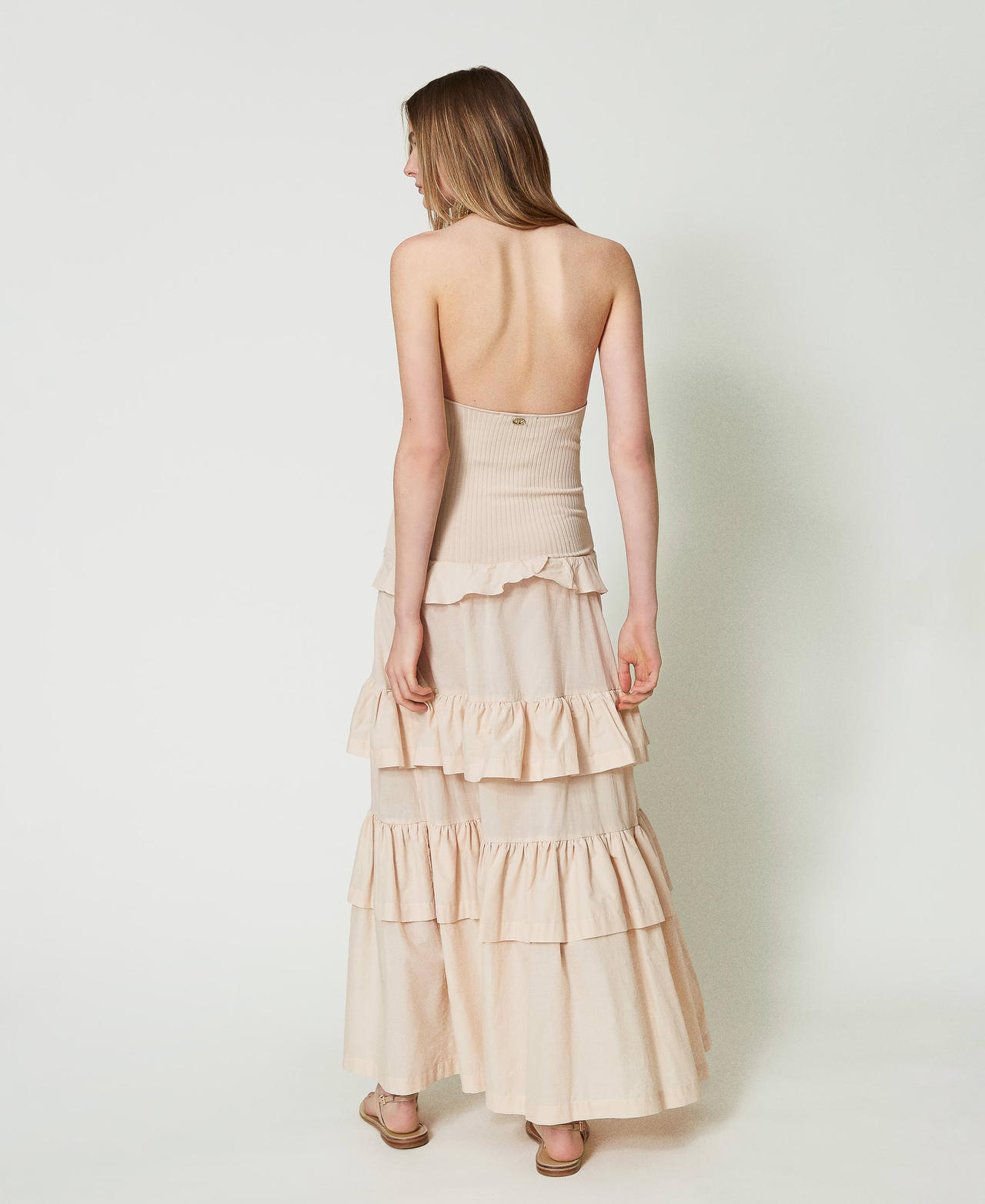 Robe longue en maille et mousseline Beige &laquo;&thinsp;Ginger Root&thinsp;&raquo; Clair Femme 241TT3091_11640_03