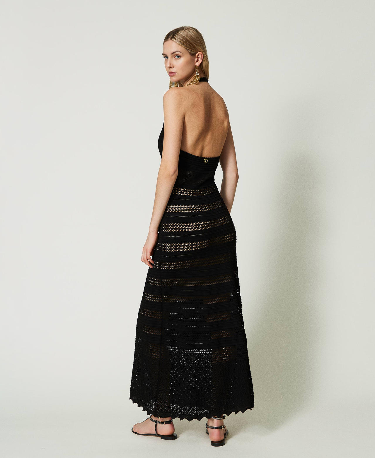 Long lace-like knit dress Black Woman 241TT3112-03