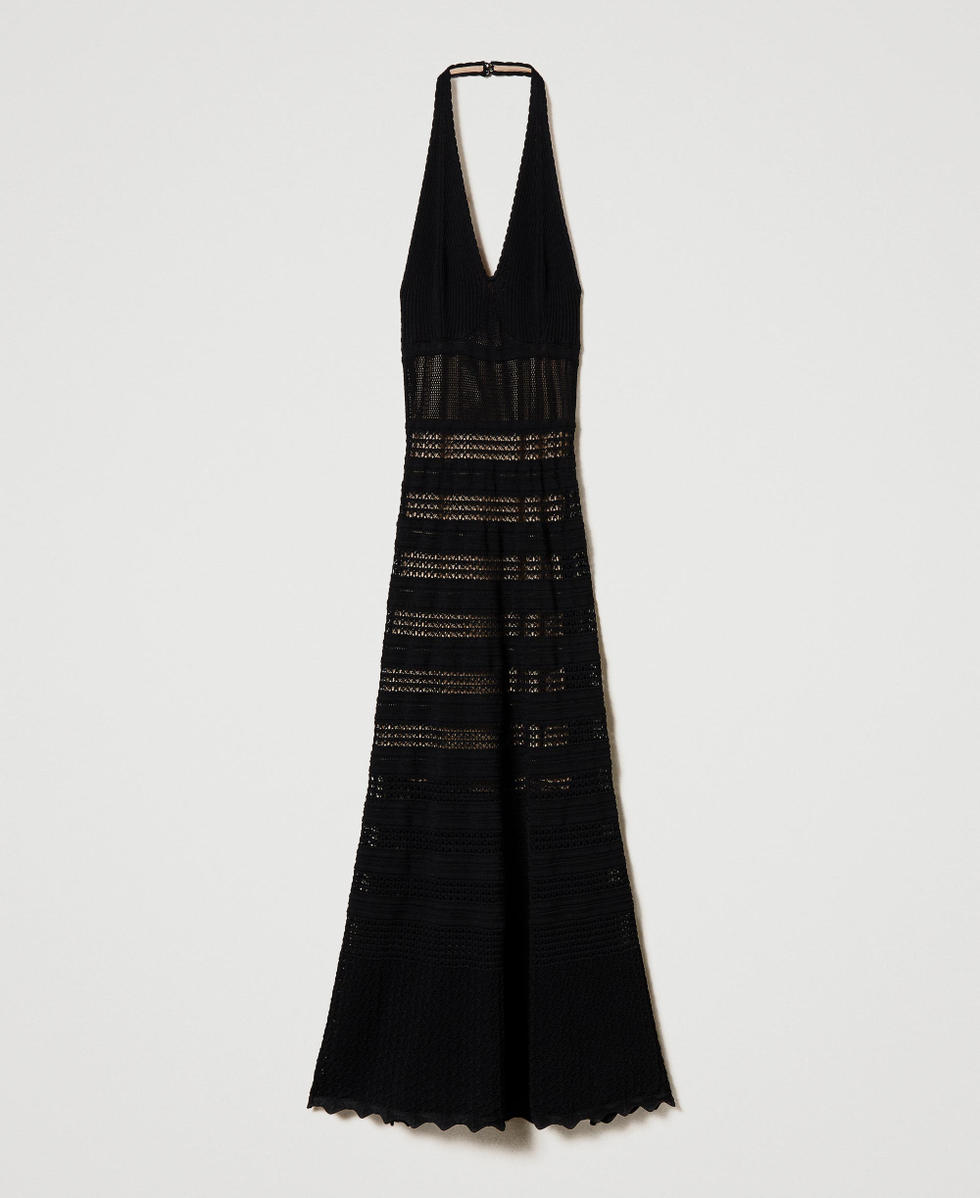 Long lace-like knit dress Woman, Black | TWINSET Milano
