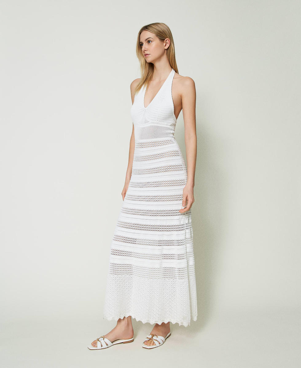 Abito lungo in maglia effetto pizzo Donna Bianco TWINSET Milano