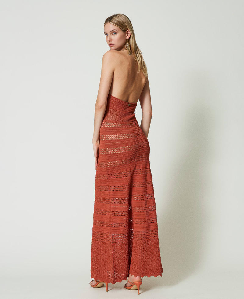 Длинное трикотажное платье с кружевным эффектом Оранжевый "Горный Закат" Темный женщина 241TT3112-03