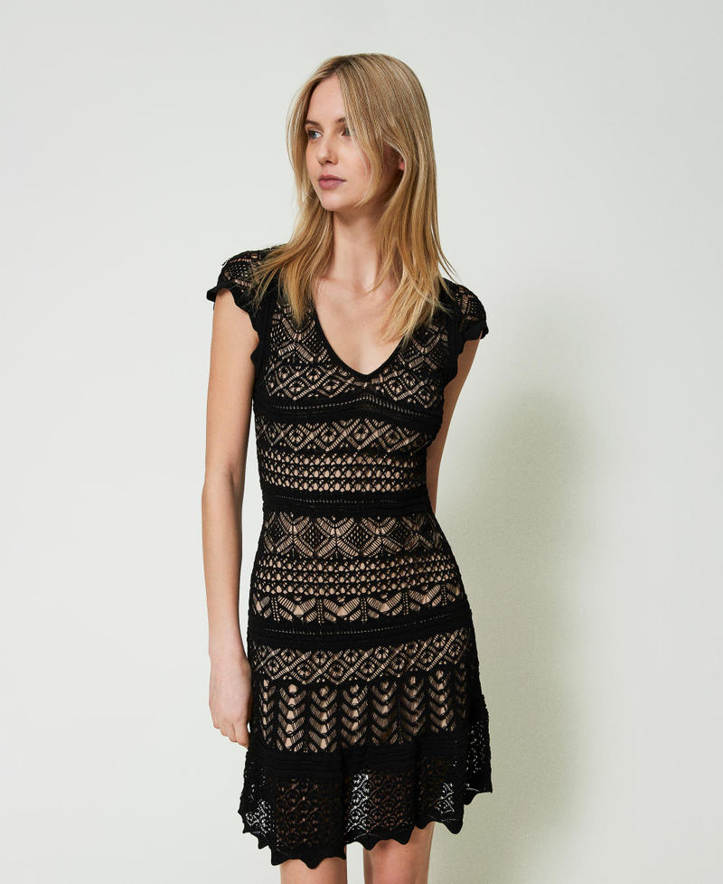 Short lace-like knit dress Black Woman 241TT3114_00006_01