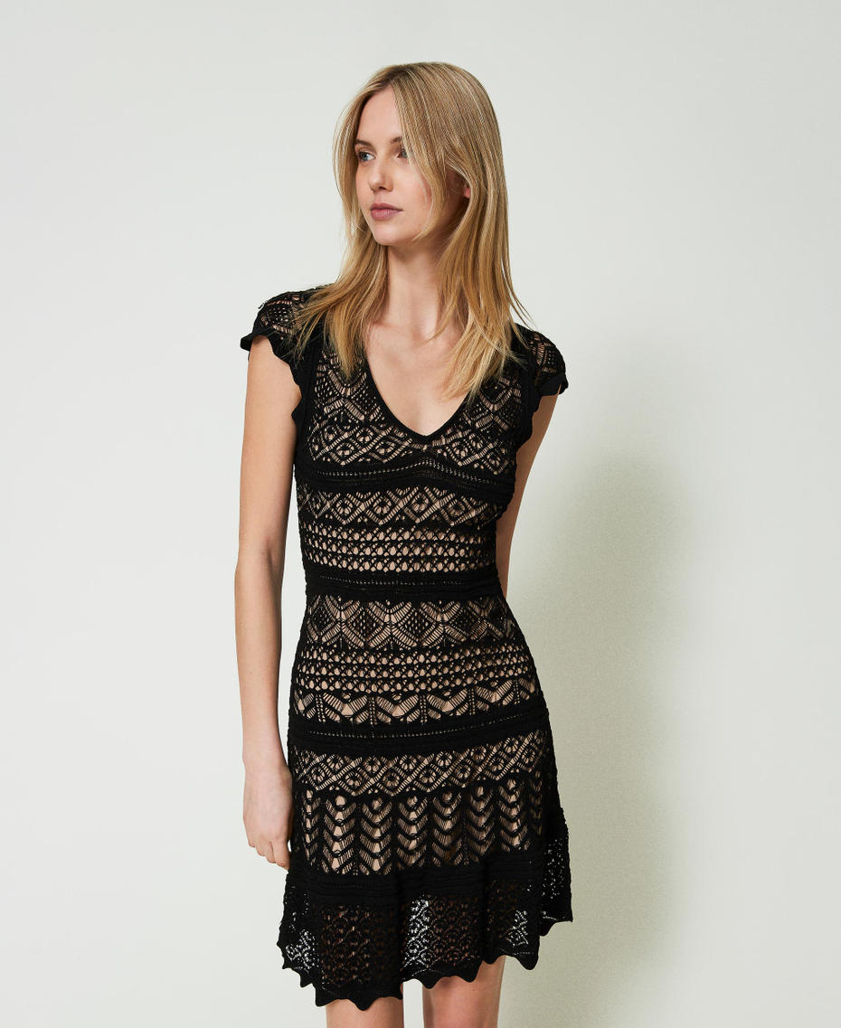 Short lace-like knit dress Black Woman 241TT3114_00006_01
