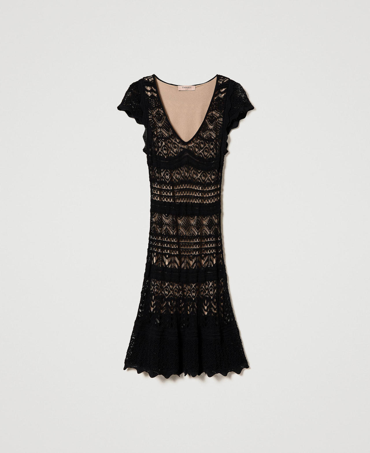 Short lace-like knit dress Black Woman 241TT3114_00006_0S