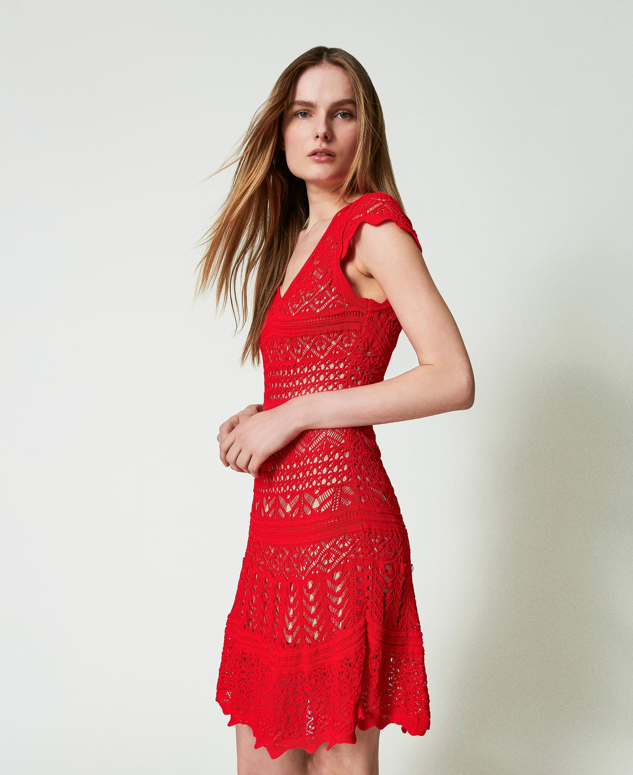 Abito corto in maglia effetto pizzo Donna Rosso TWINSET Milano