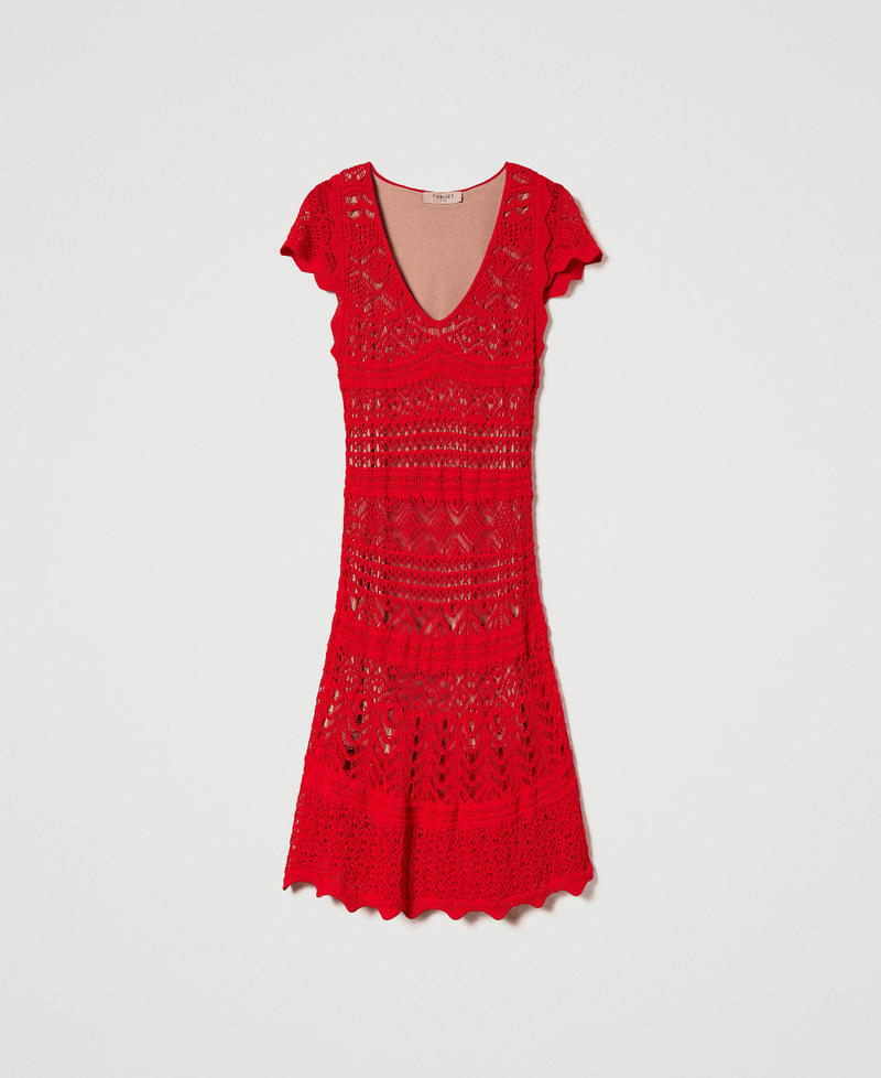 Robe courte en maille effet dentelle Rouge "Corail" Femme 241TT3114-0S