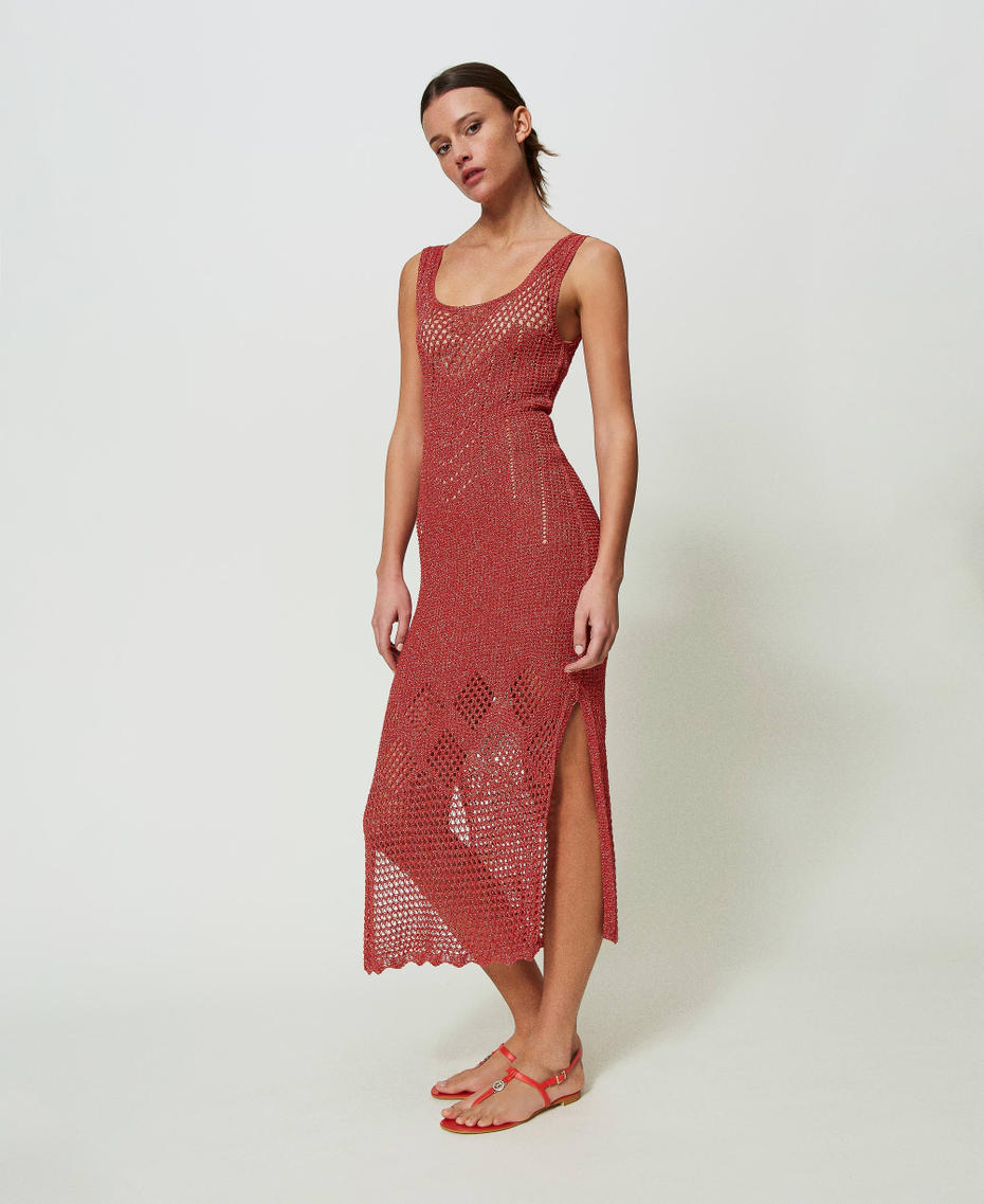 Midi openwork knit dress Dark “Lip Gloss” Red Lurex Woman 241TT3130-01