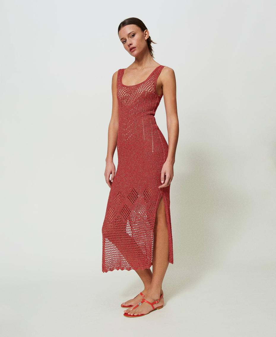 Midi-Strickkleid mit Durchbruchmuster