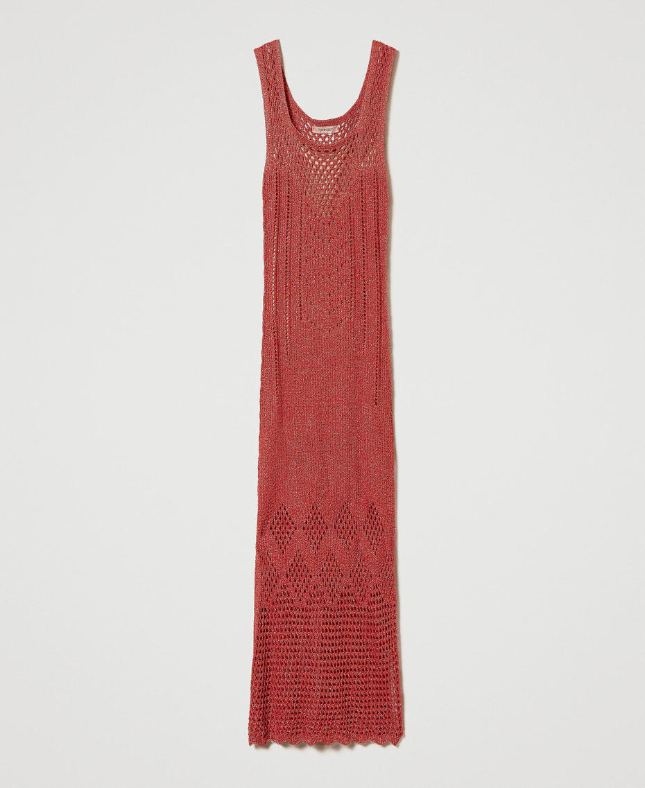 Ажурное трикотажное платье миди Красный "Блеск для губ" Темный Люрекс женщина 241TT3130-0S